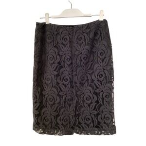 Talbots Pencil Skirt Black Lace Overlay Rose Lace - Size 6 Petite